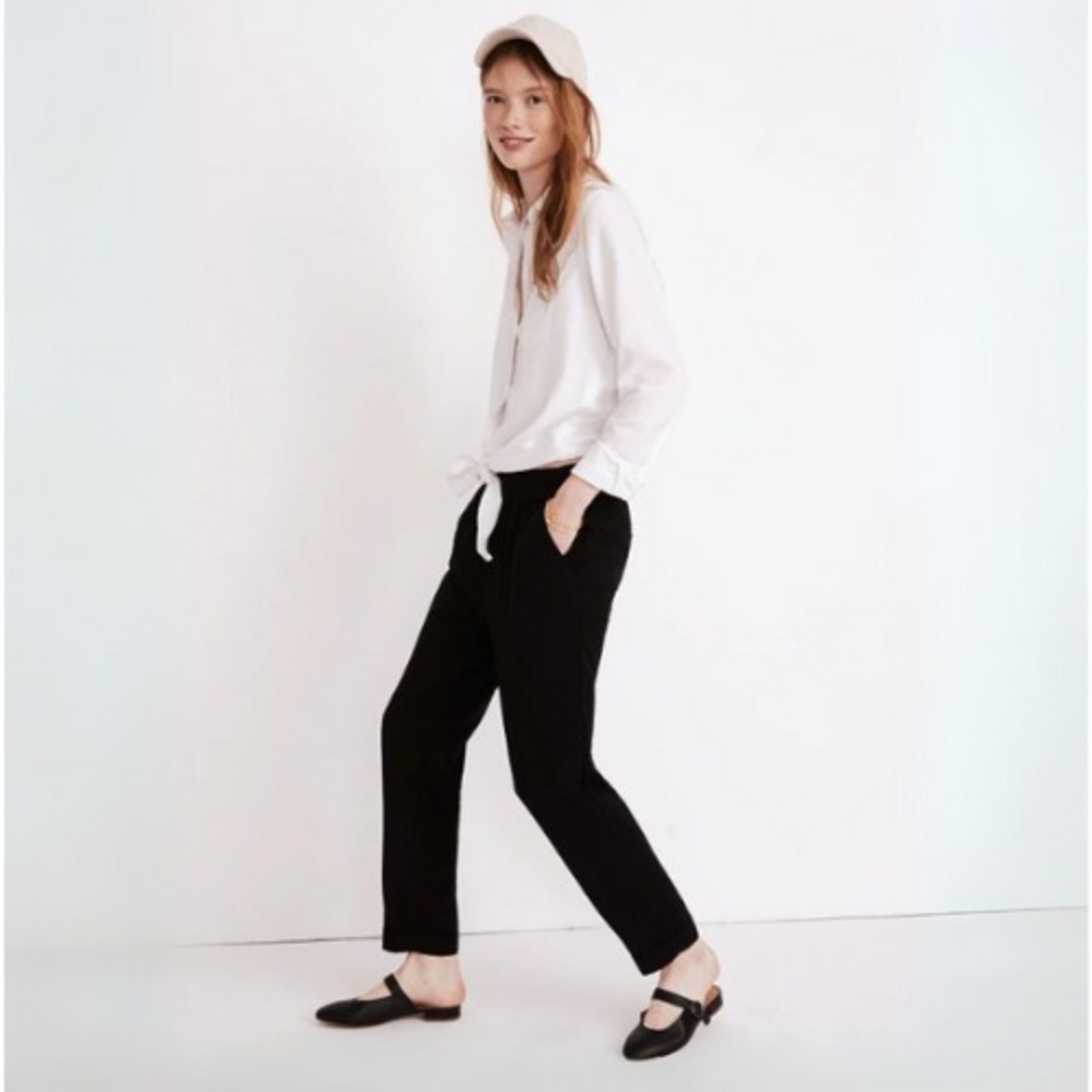 NWT Madewell Black Cuffed Track Trousers Pants Size Small Pull On Pockets‎